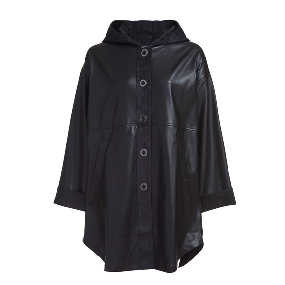 NWT DUETTE NYC Vegan Leather Snap Front Hooded Jacket - "The Dominic" - Picture 1 of 10